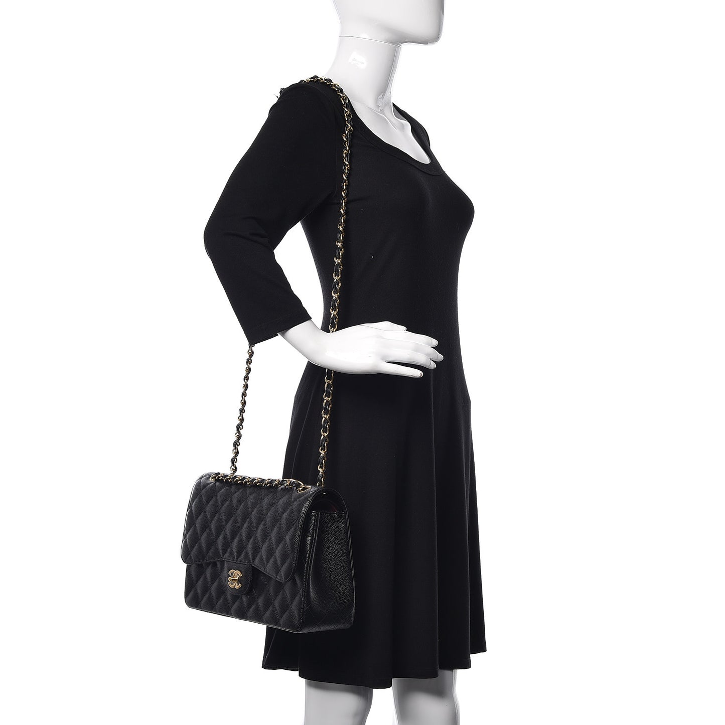 Caviar Quilted Jumbo Double Flap Black