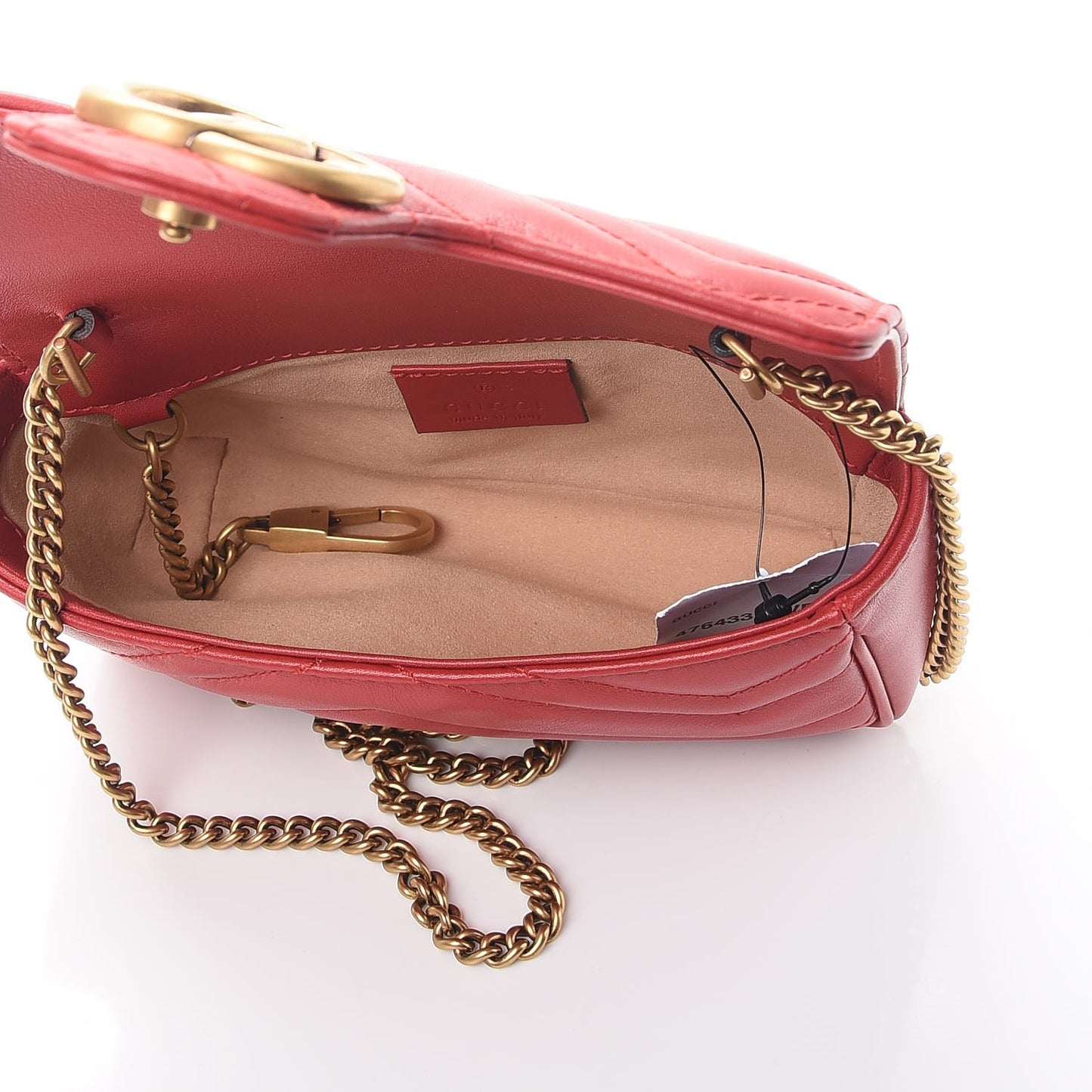 Calfskin Matelasse Super Mini GG Marmont Shoulder Bag Hibiscus Red