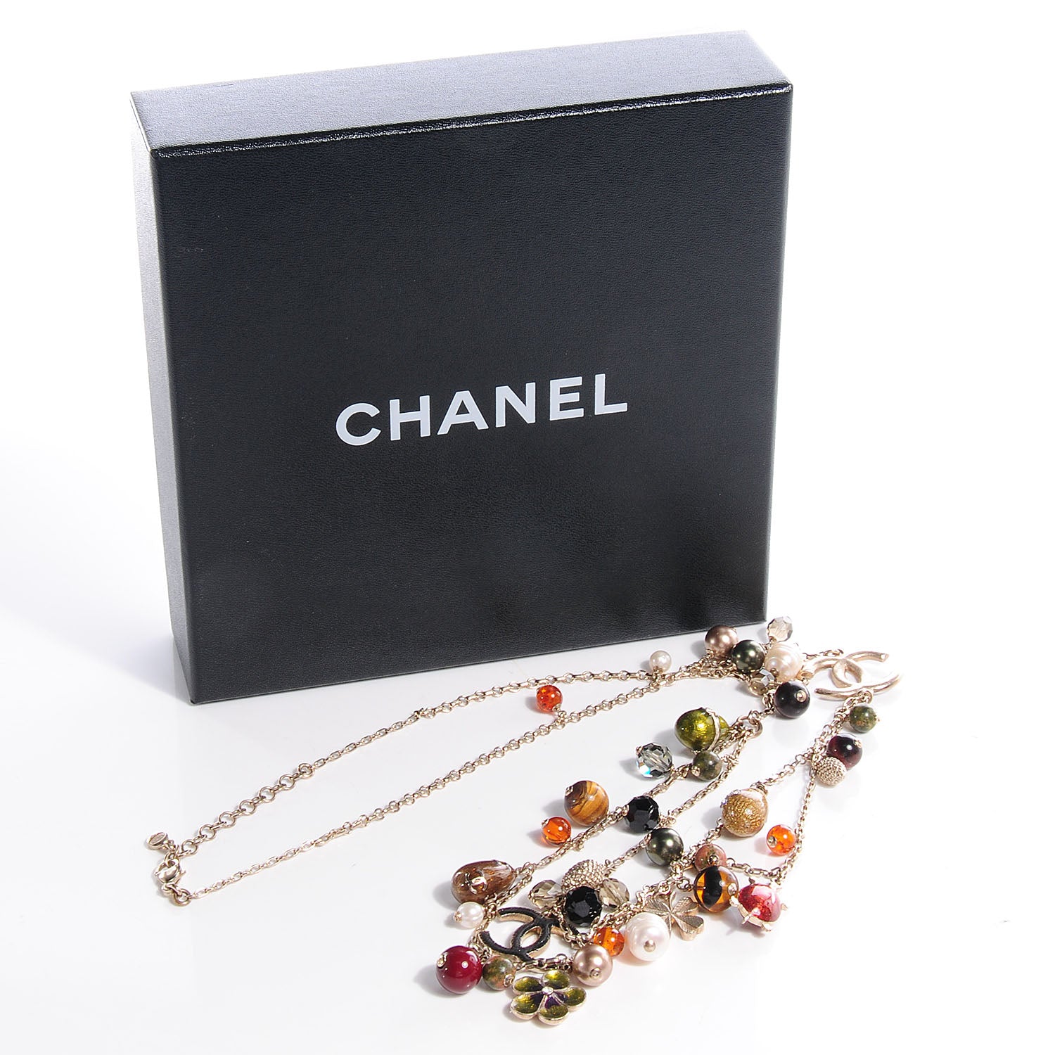 Chanel Beaded Charm CC Long Strand Necklace Gold Multicolor 6 of 6