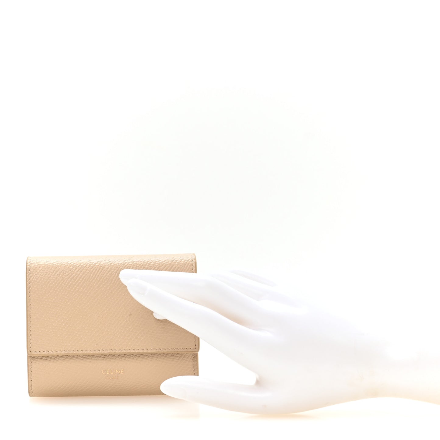Grained Calfskin Small Tri-Fold Wallet Beige