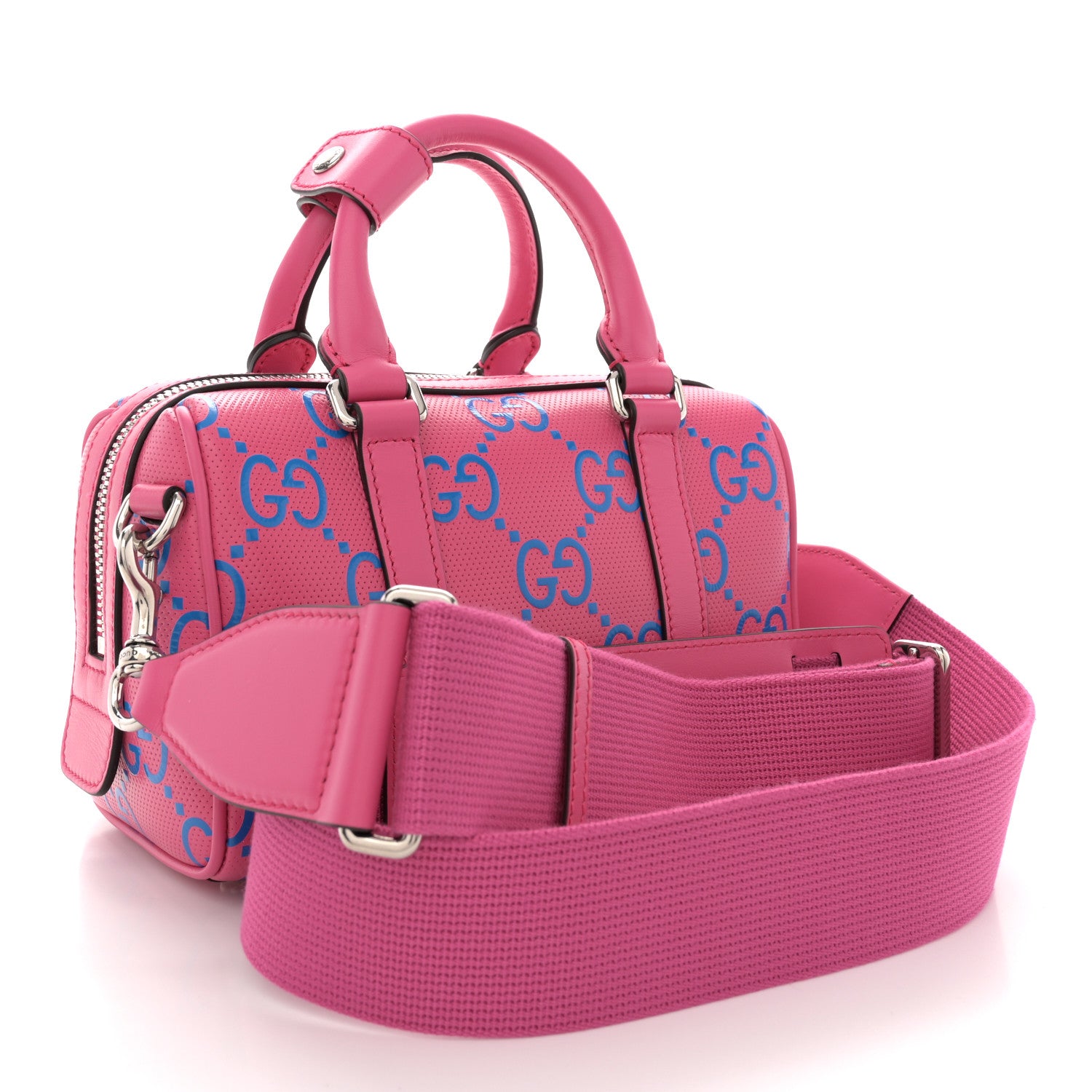 Gucci Calfskin GG Tennis Bi-Color Embossed Mini Duffle Bag Modern Fucsia Modern Blue 3 of 10