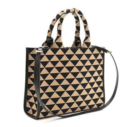 Prada Jacquard Saffiano Triangolo Symbole Embroidered Small Tote Black Corda 3 of 10