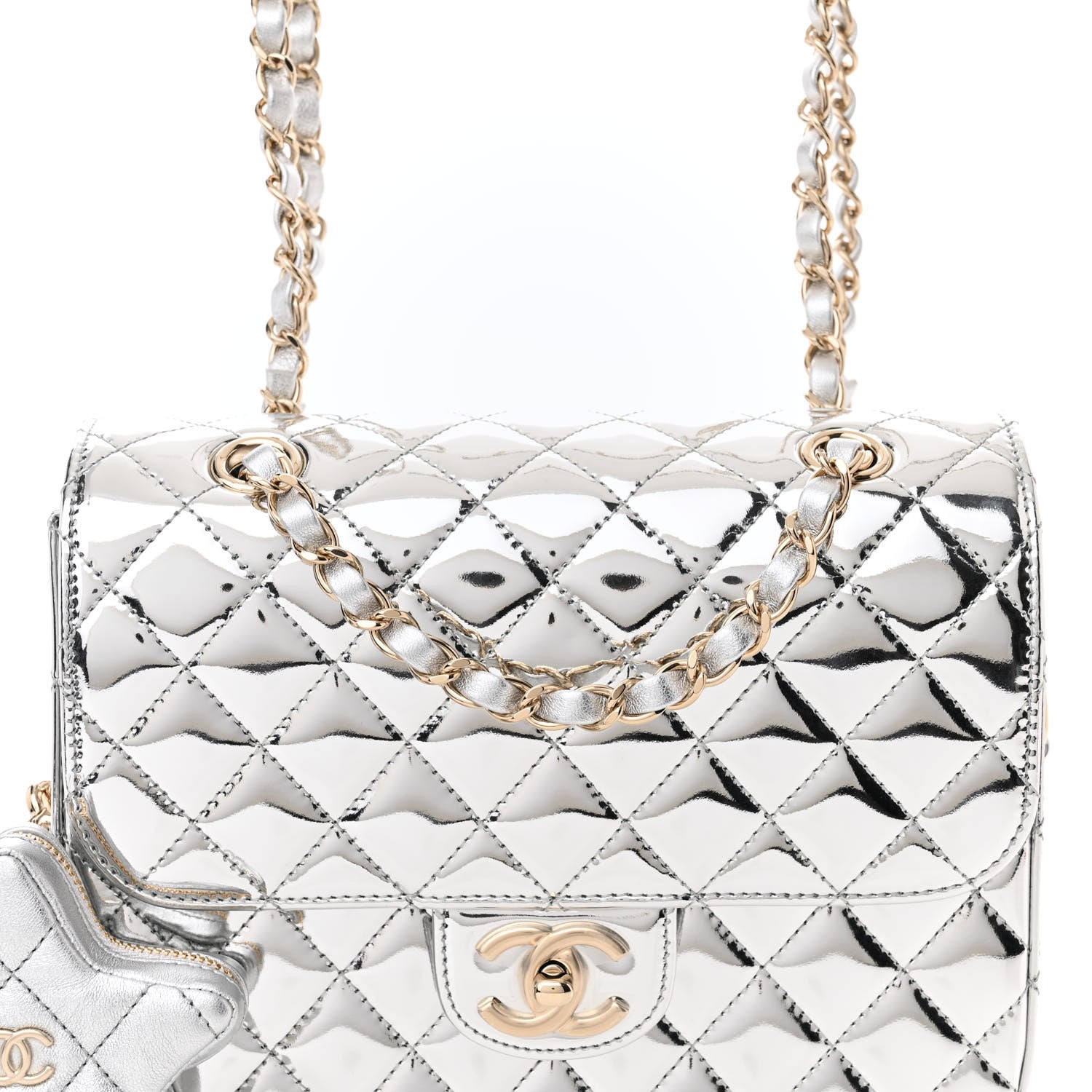 Chanel Mirror Calfskin Metallic Calfskin Quilted Hollywood Boulevard Backpack With Coin Purse Silver 8 of 10