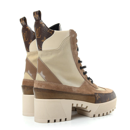 Louis Vuitton Suede Calfskin Monogram Laureate Platform Desert Boots 37 Beige 4 of 12