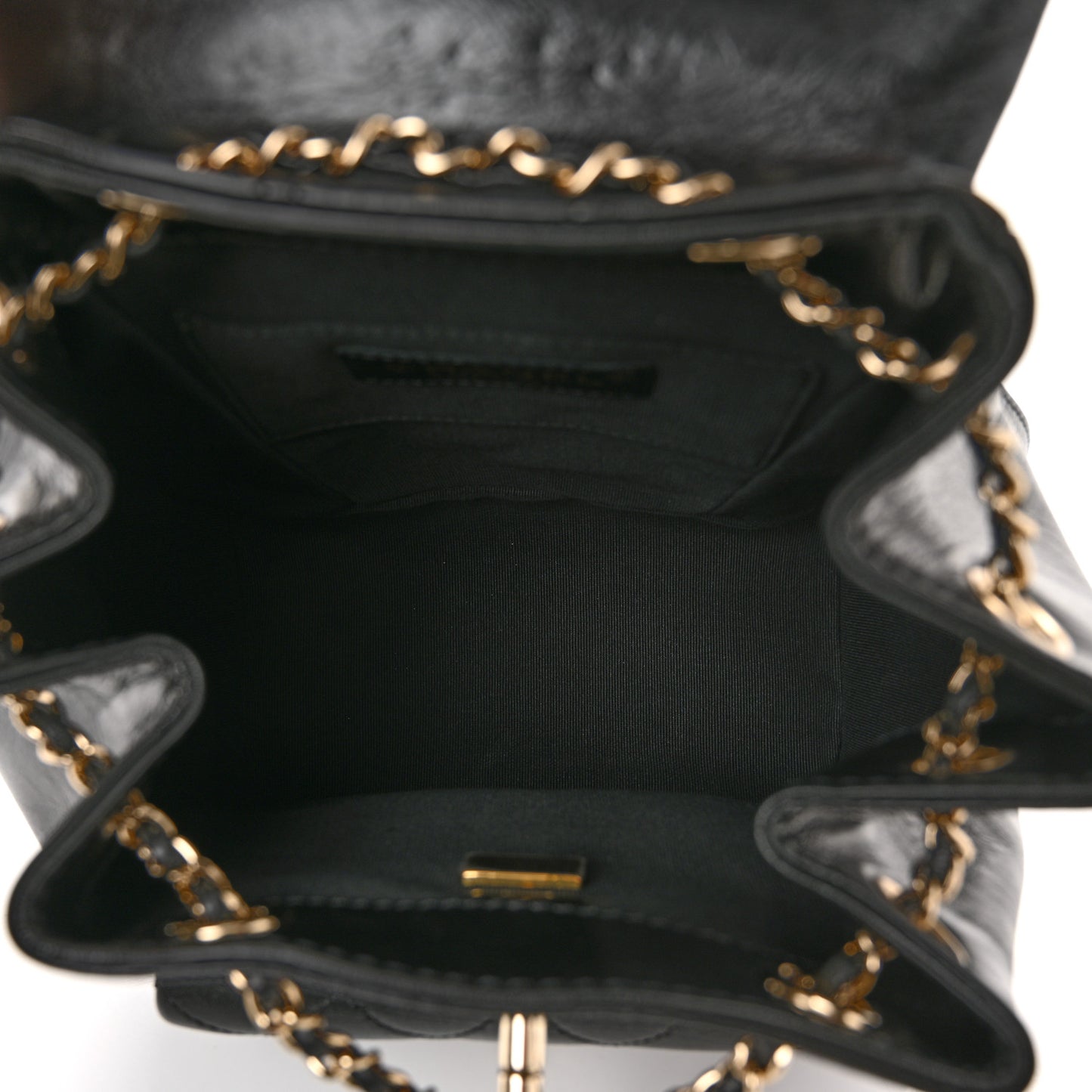 Glazed Aged Calfskin Quilted Small Duma Drawstring Backpack Black