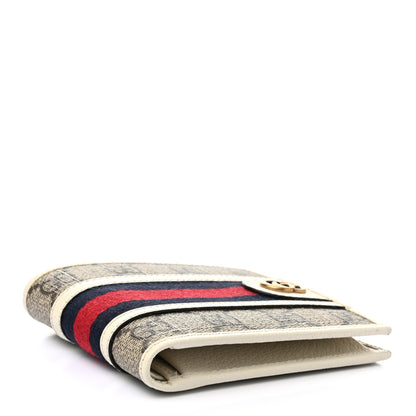 Gucci GG Supreme Monogram Textured Calfskin Web Mens Ophidia Bi-Fold Coin Wallet Beige Ebony Mystic White 4 of 9