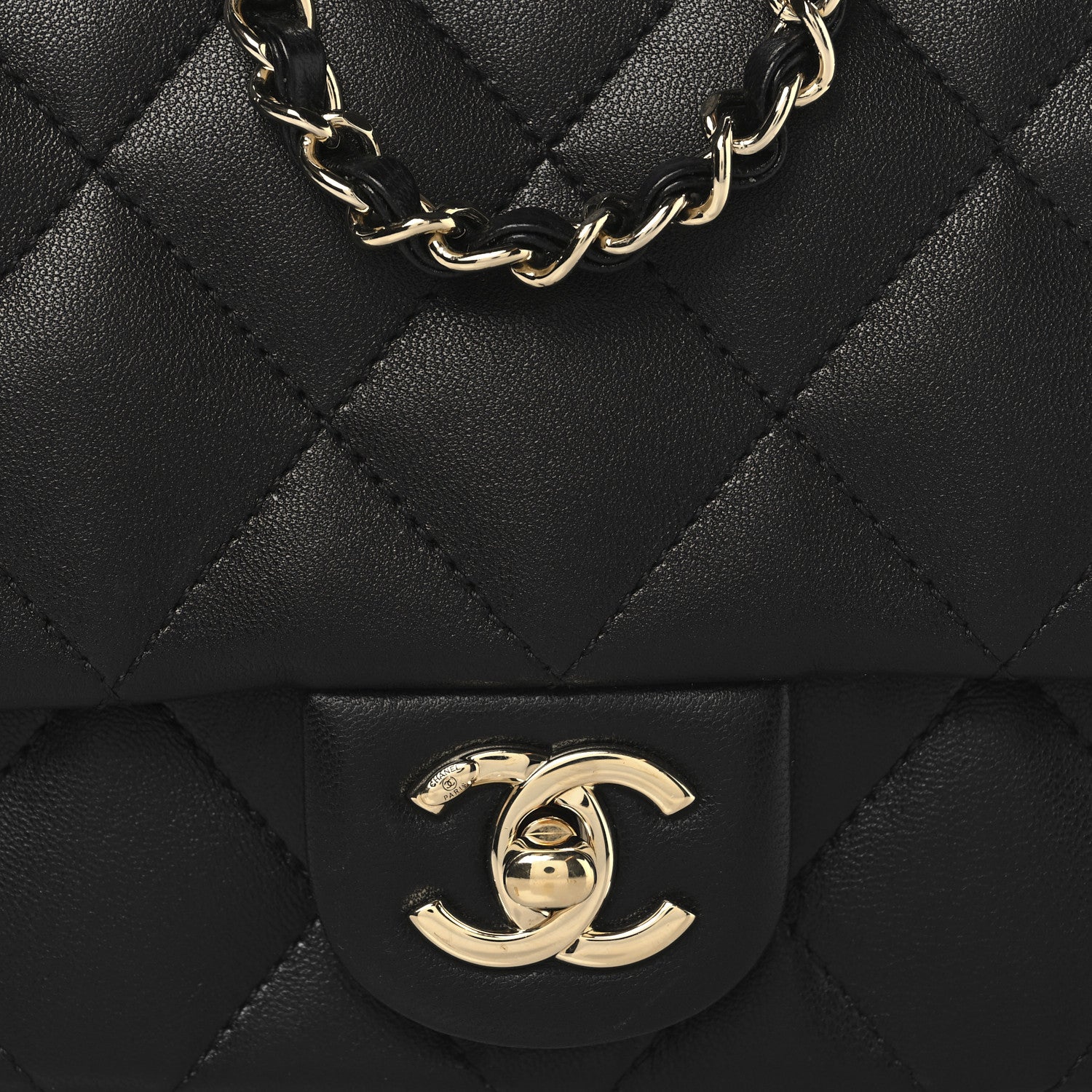Chanel Lambskin Quilted Resin Pearl Chain Top Handle Flap Black 8 of 10