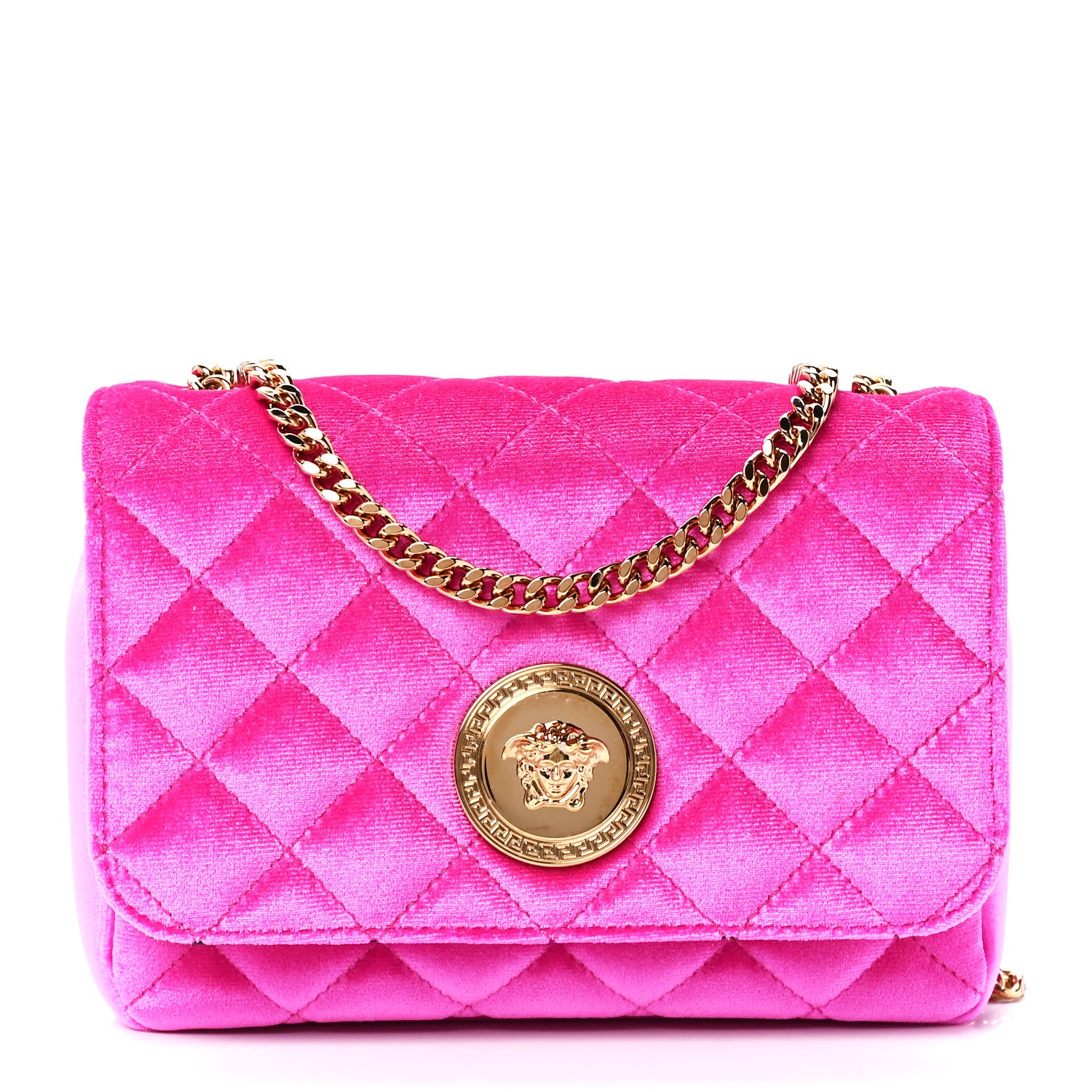 Versace Velvet Quilted Medusa Chain Crossbody Pink 1 of 12