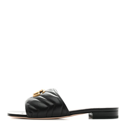Gucci Nappa Matelasse GG Marmont Flat Slide Sandals 40 Black 1 of 9