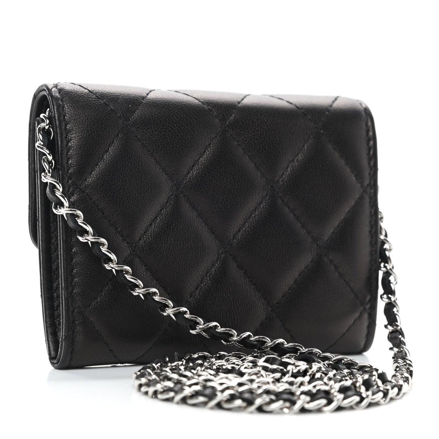 Lambskin Quilted Clutch With Chain Black