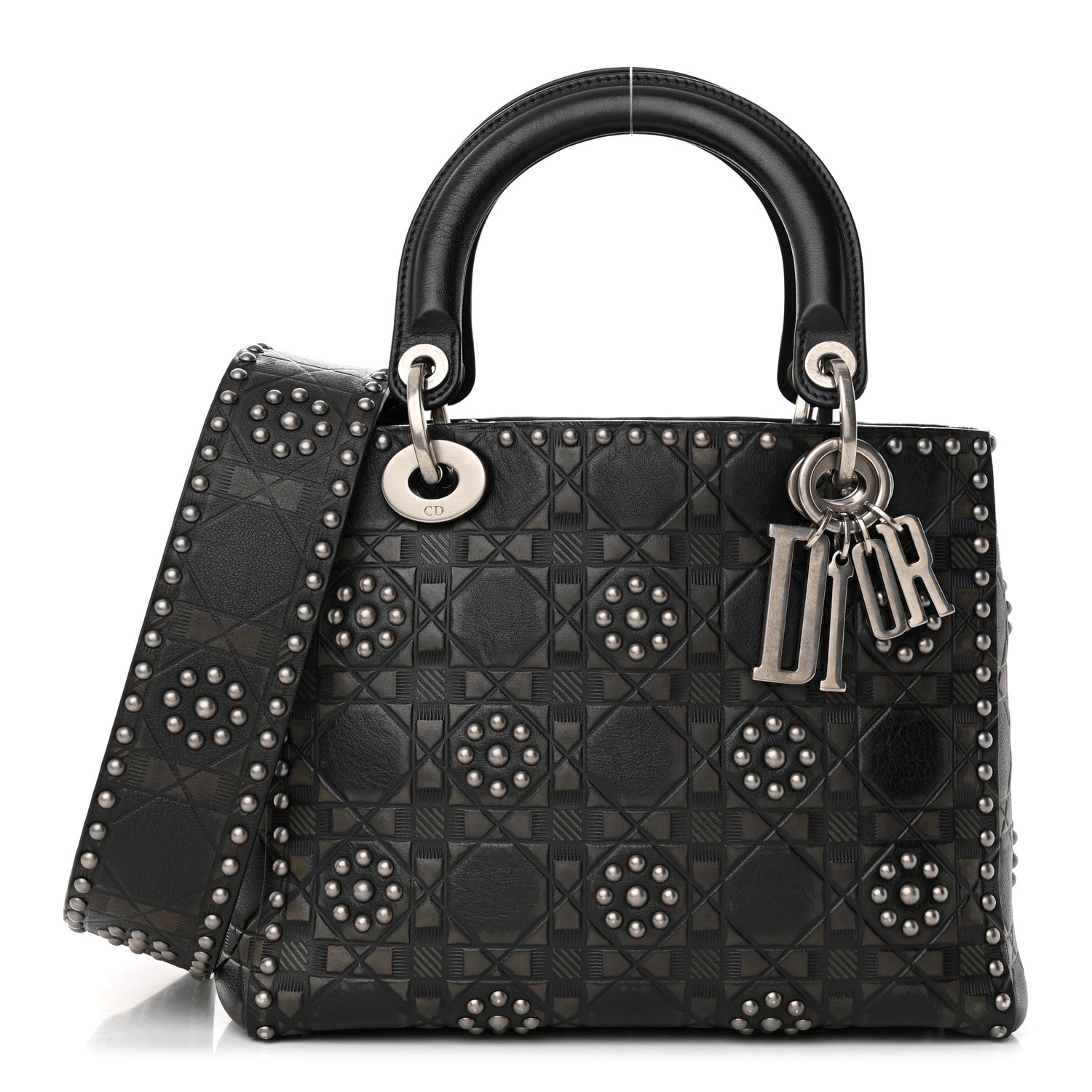 Christian Dior Calfskin Studded Flower Medium Lady Dior Black 1 of 11