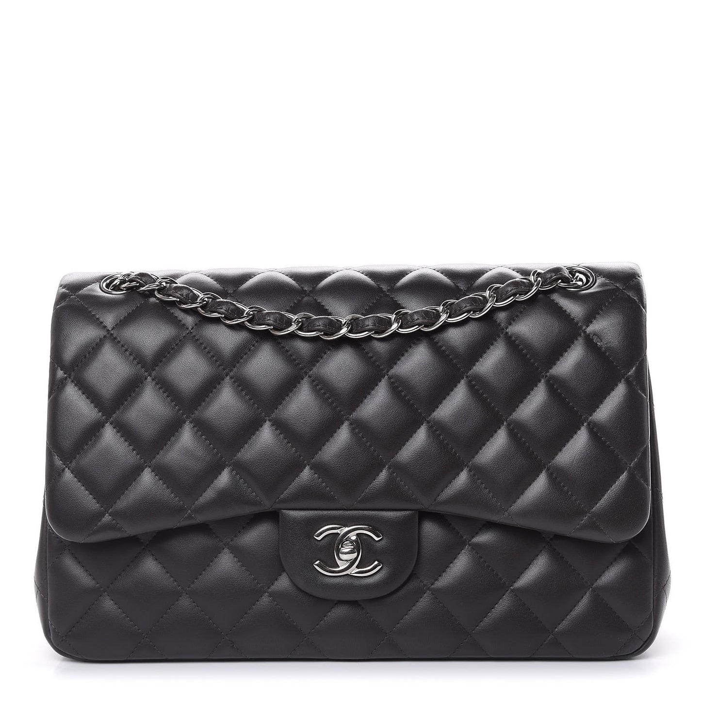Lambskin Quilted Jumbo Double Flap Dark Grey