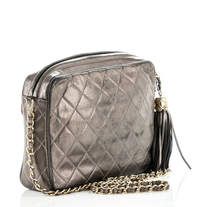 Chanel Metallic Lambskin Quilted Tassel Camera Case Dark Silver 3 of 9