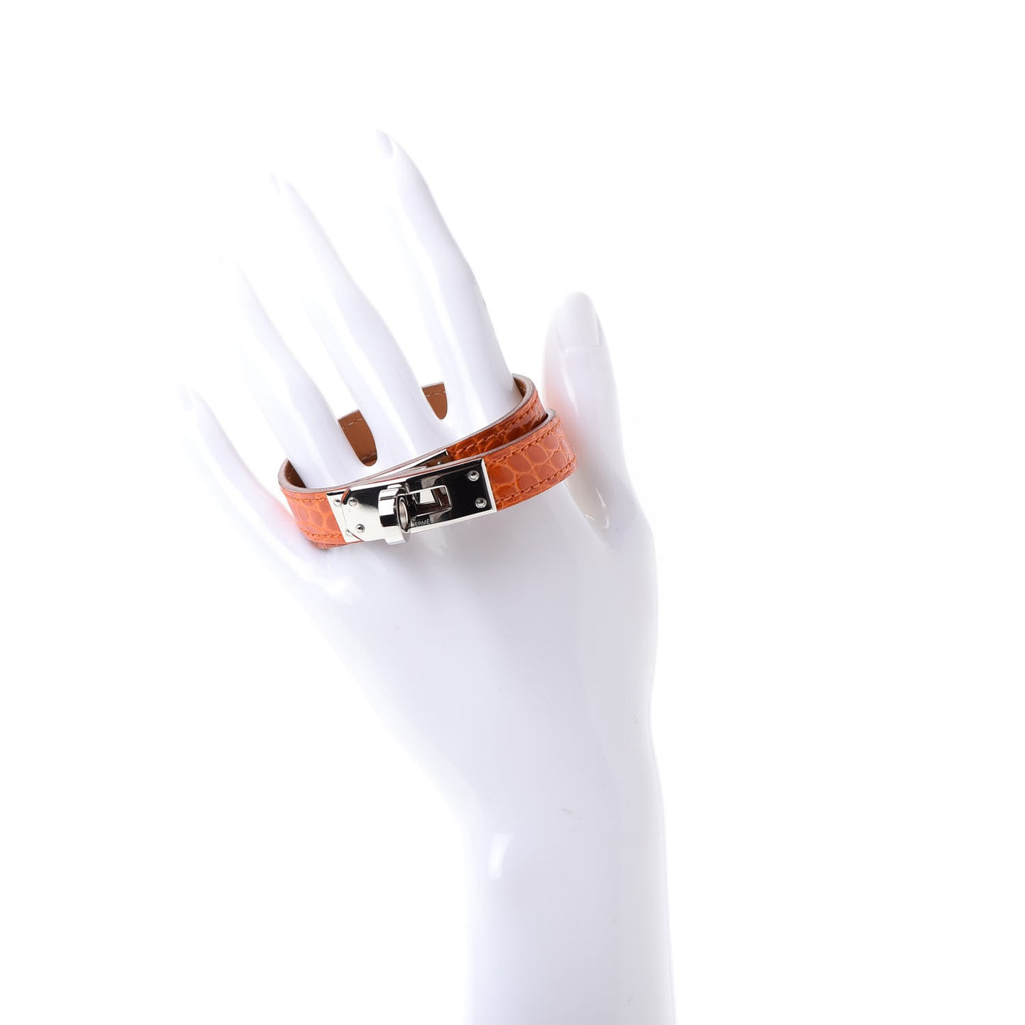 Shiny Alligator Kelly Double Tour Bracelet S Orange