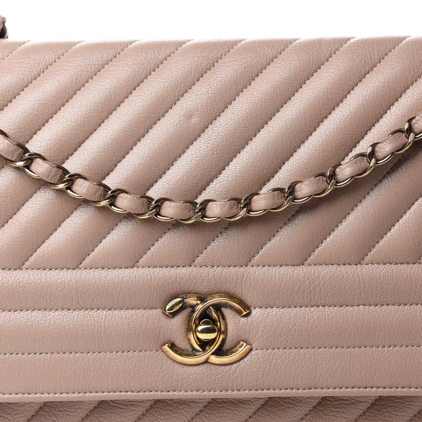 Shiny Goatskin Diagonal Quilted Medium Flap Light Pink
