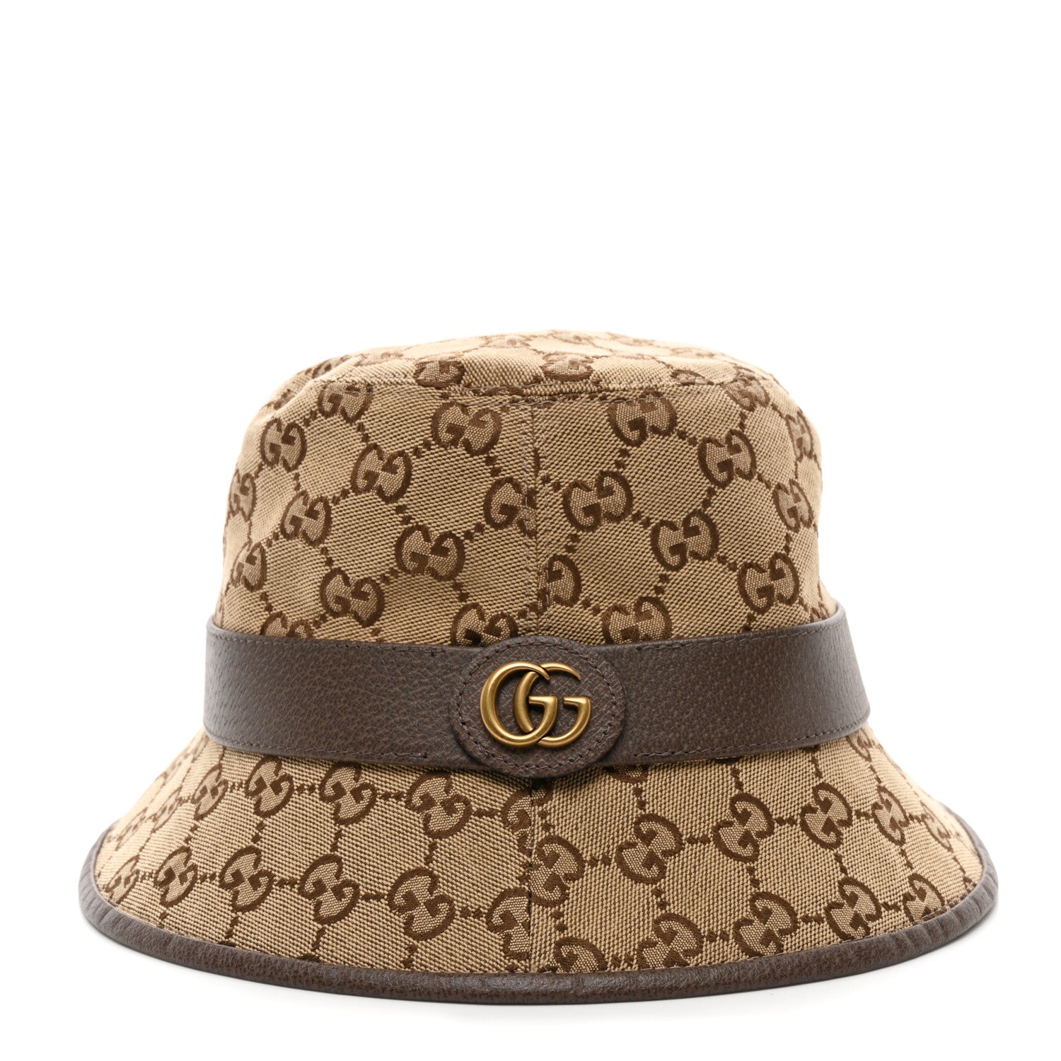 Gucci Monogram Textured Dollar Calfskin GG Jago Bucket Hat S Cacao Beige 3 of 9