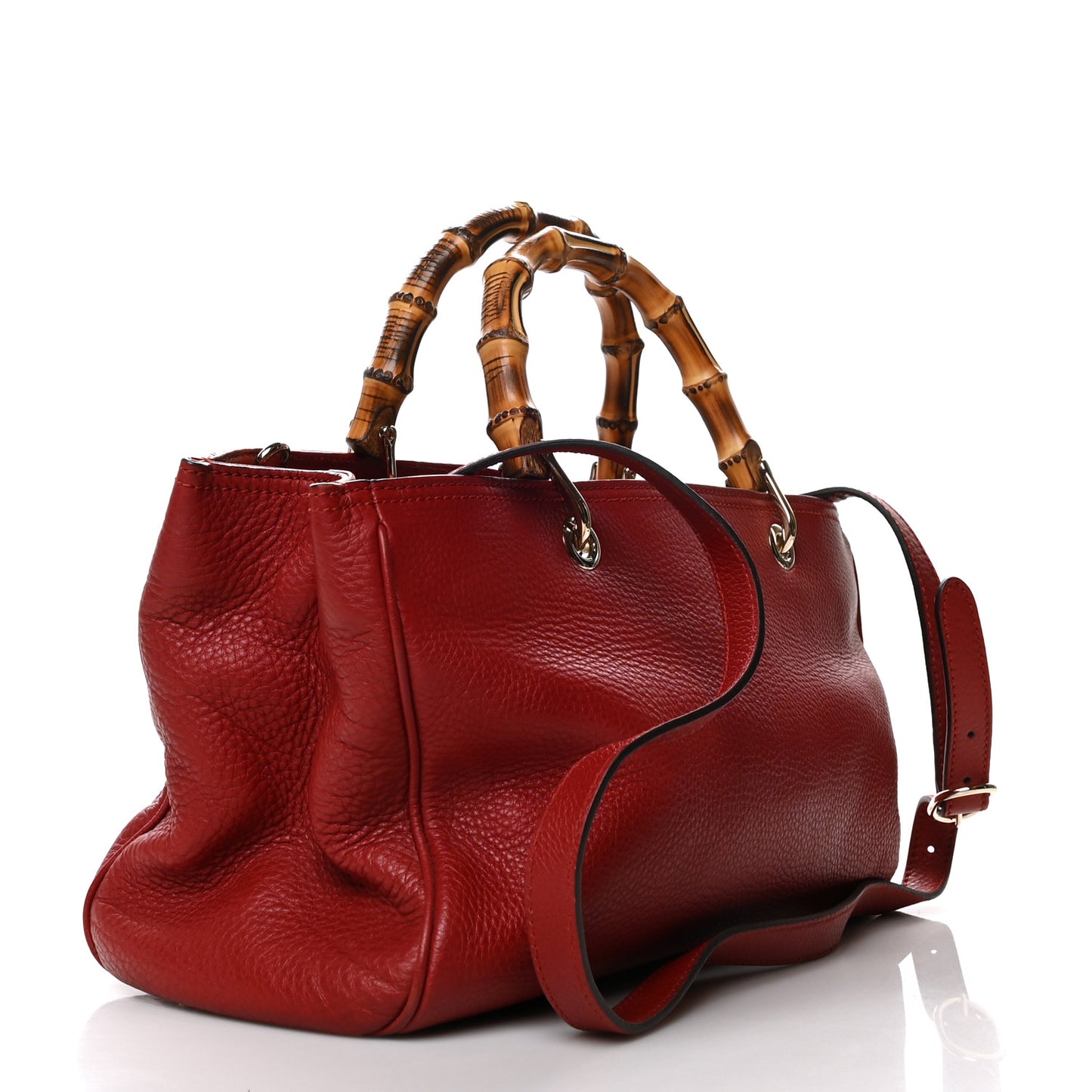 Pebbled Calfskin Medium Bamboo Shopper Tote Red