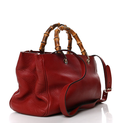 Gucci Pebbled Calfskin Medium Bamboo Shopper Tote Red 3 of 14