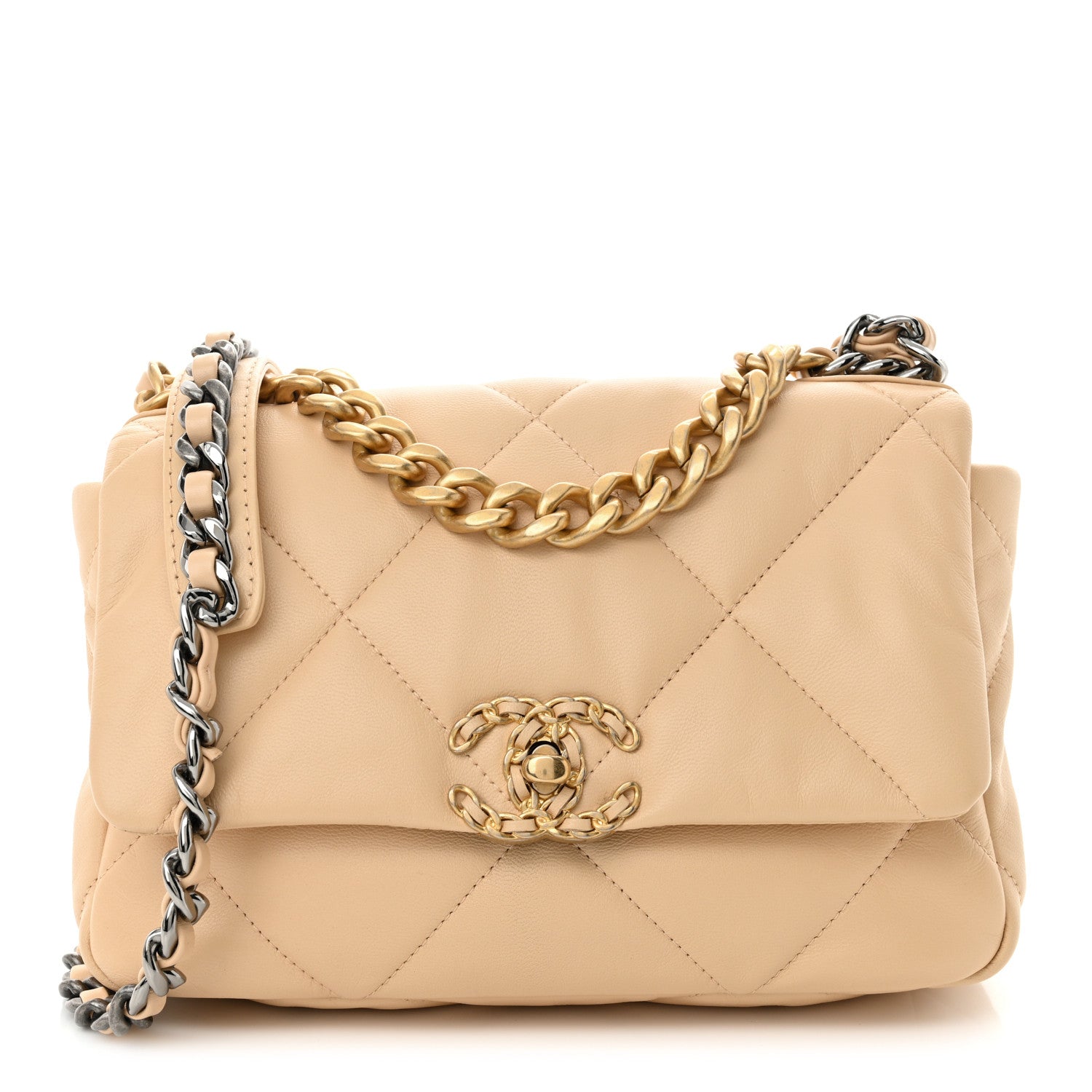 Chanel Shiny Goatskin Quilted Medium Chanel 19 Flap Beige 1 of 11