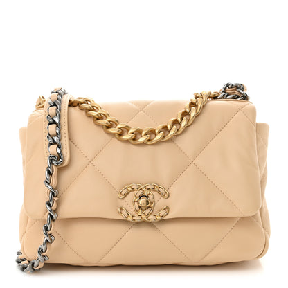 Chanel Shiny Goatskin Quilted Medium Chanel 19 Flap Beige 1 of 11