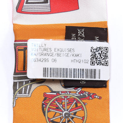 Hermes Silk Les Voitures Exquises Twilly Orange Beige Kaki 3 of 4