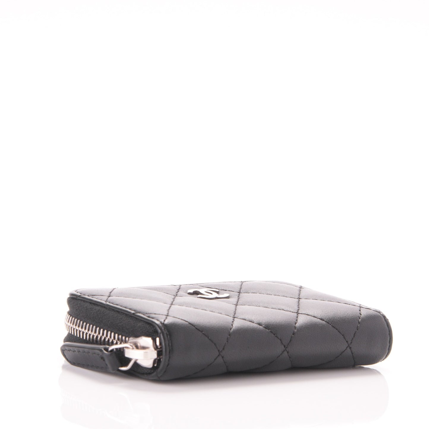 Lambskin Quilted Zip Around Coin Purse Wallet Black