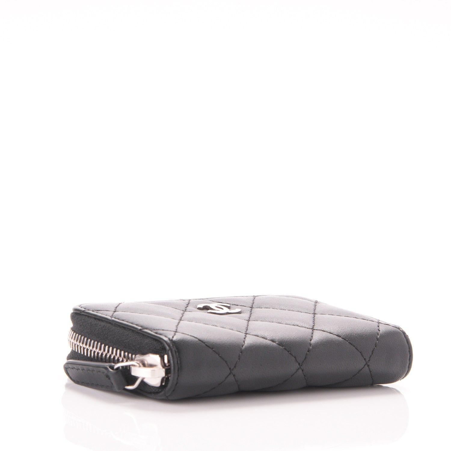 Chanel Lambskin Quilted Zip Around Coin Purse Wallet Black 4 of 7
