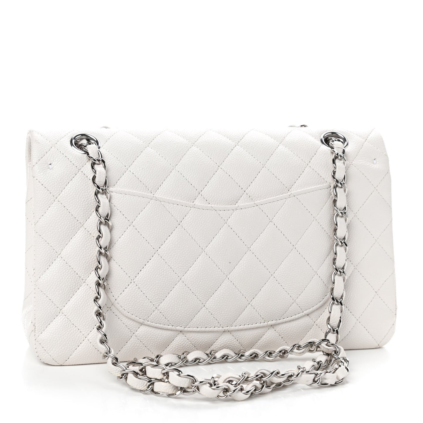 Caviar Quilted Medium Double Flap White
