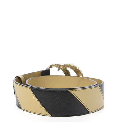 Gucci Calfskin Striped Textured Double G 50mm Belt 85 34 Black Beige 2 of 5
