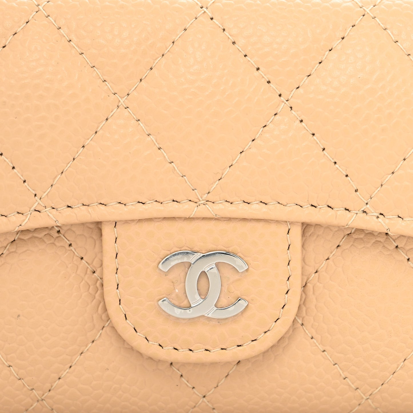 Caviar Quilted Flap Card Holder Wallet Beige