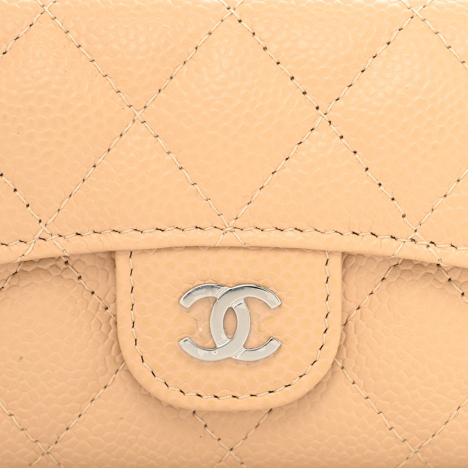 Chanel Caviar Quilted Flap Card Holder Wallet Beige 9 of 9