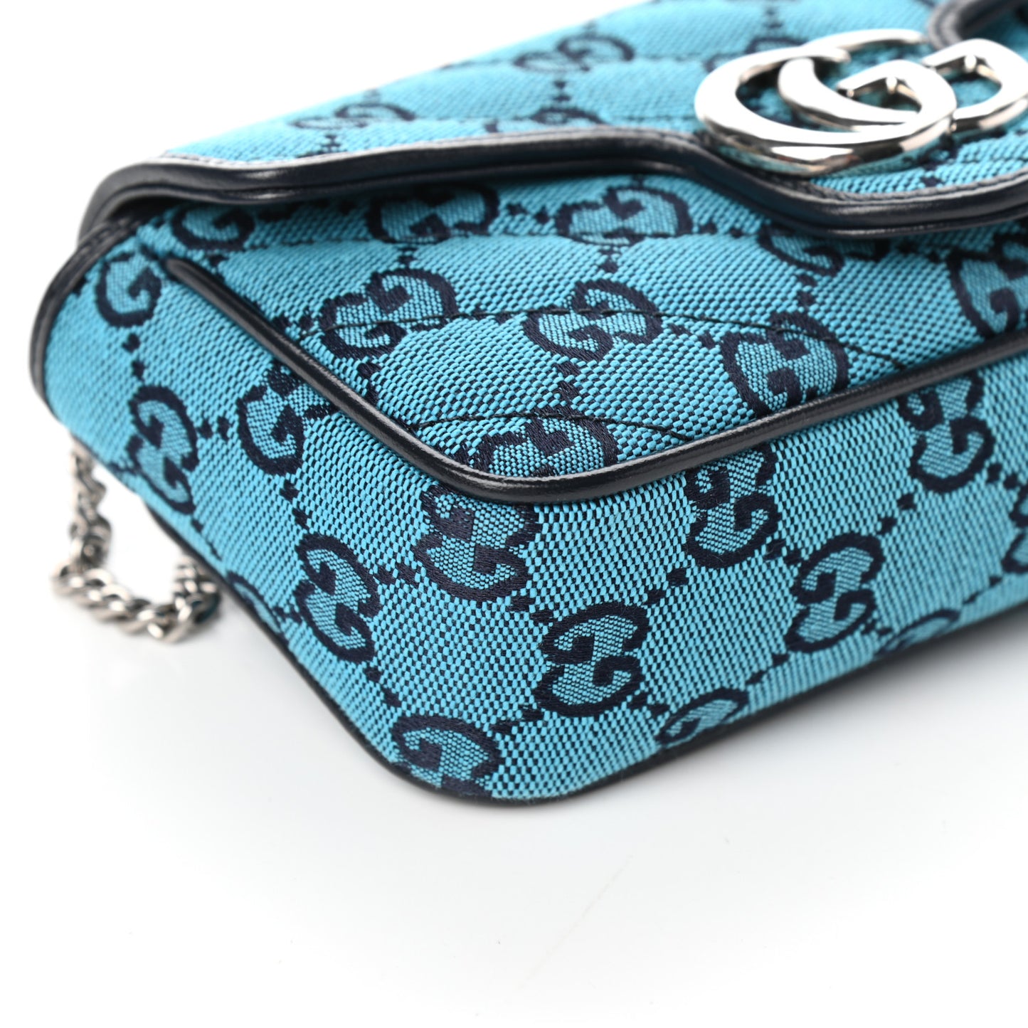 Monogram Multicolor Matelasse Diagonal Super Mini GG Marmont Shoulder Bag Light Blue