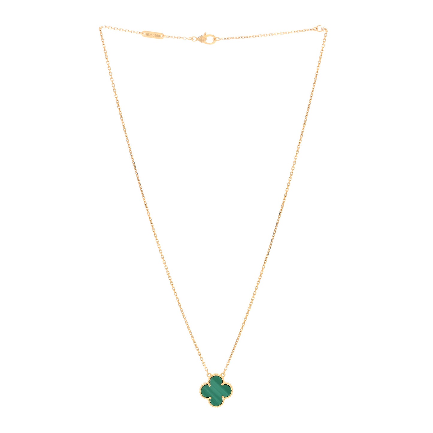 18K Yellow Gold Malachite Vintage Alhambra Pendant Necklace