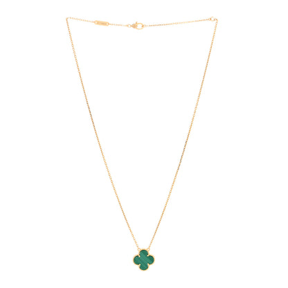 Van Cleef & Arpels 18K Yellow Gold Malachite Vintage Alhambra Pendant Necklace 2 of 3