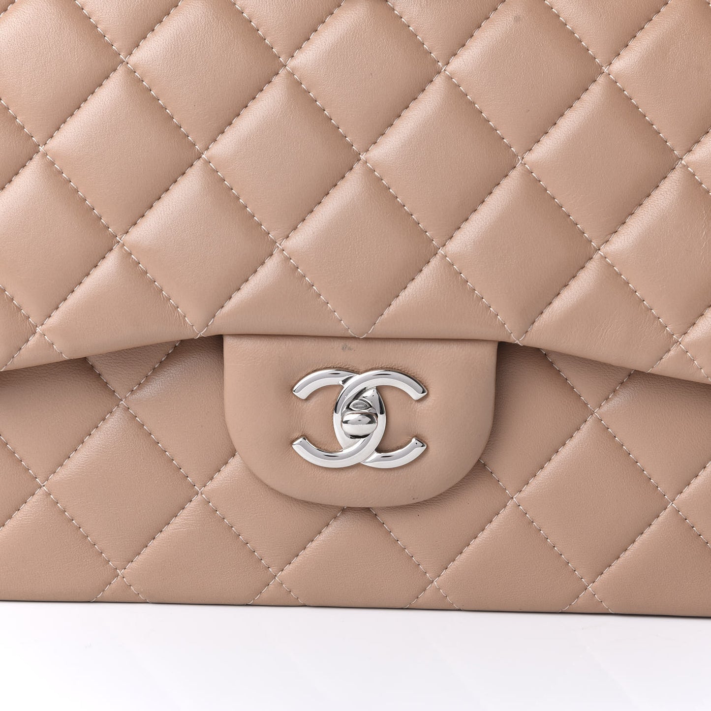 Lambskin Quilted Jumbo Double Flap Dark Beige