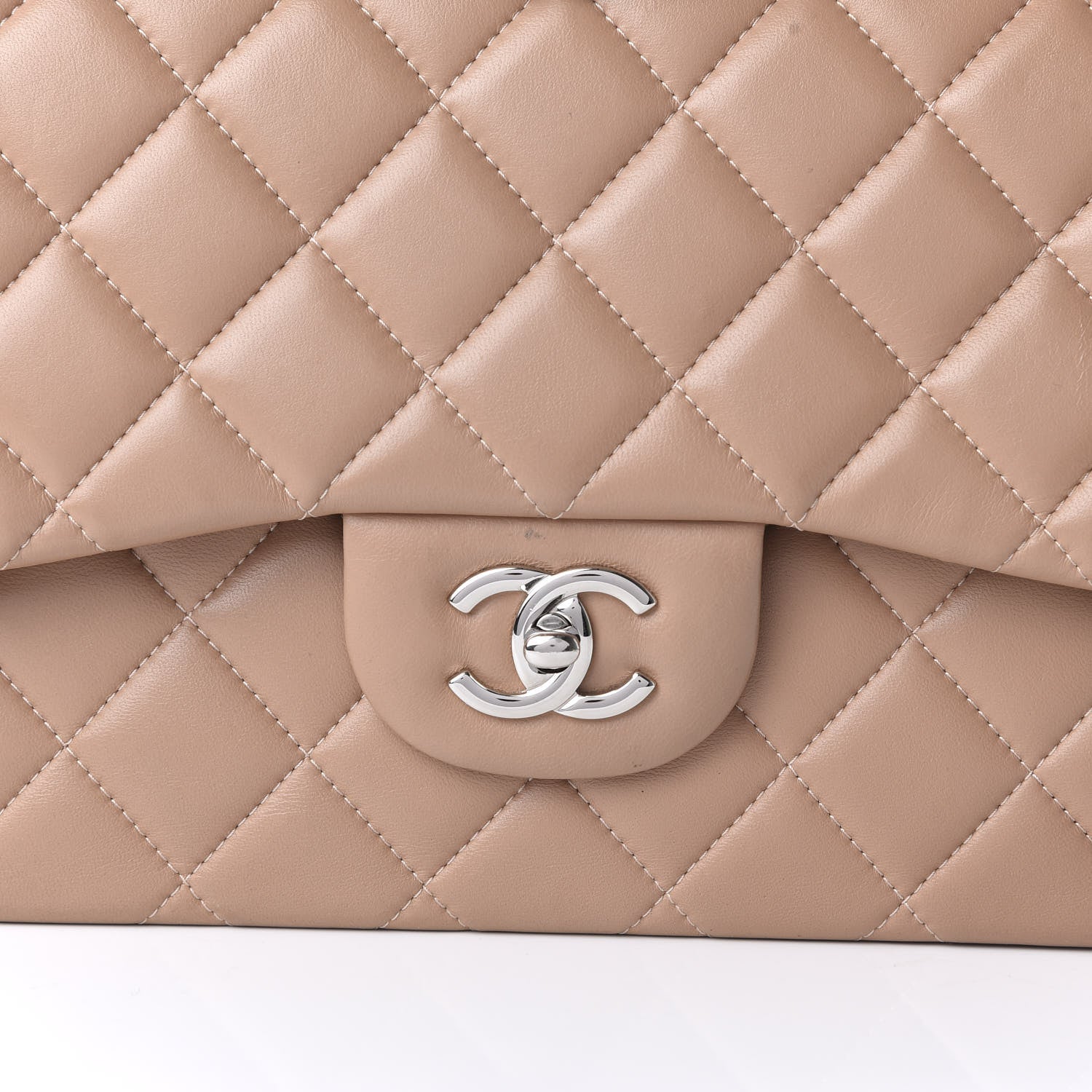 Chanel Lambskin Quilted Jumbo Double Flap Dark Beige 10 of 14