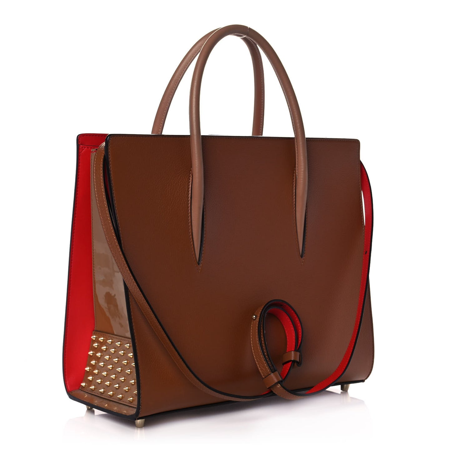 Calfskin Patent Studded Large Paloma Brown