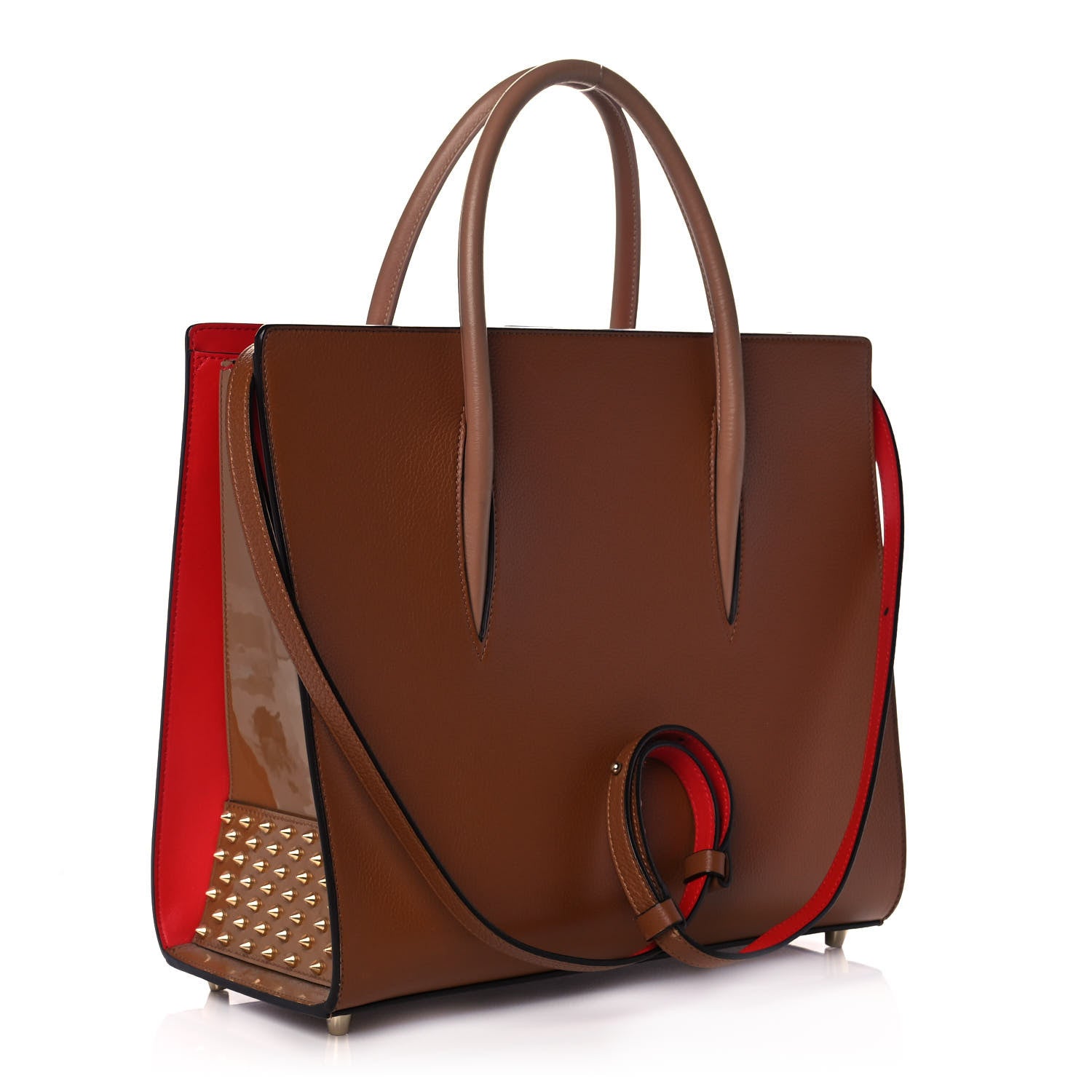 Christian Louboutin Calfskin Patent Studded Large Paloma Brown 2 of 15