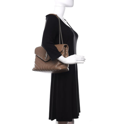 Saint Laurent Calfskin Y Quilted Medium Loulou Monogram Chain Satchel Light Brown 3 of 11