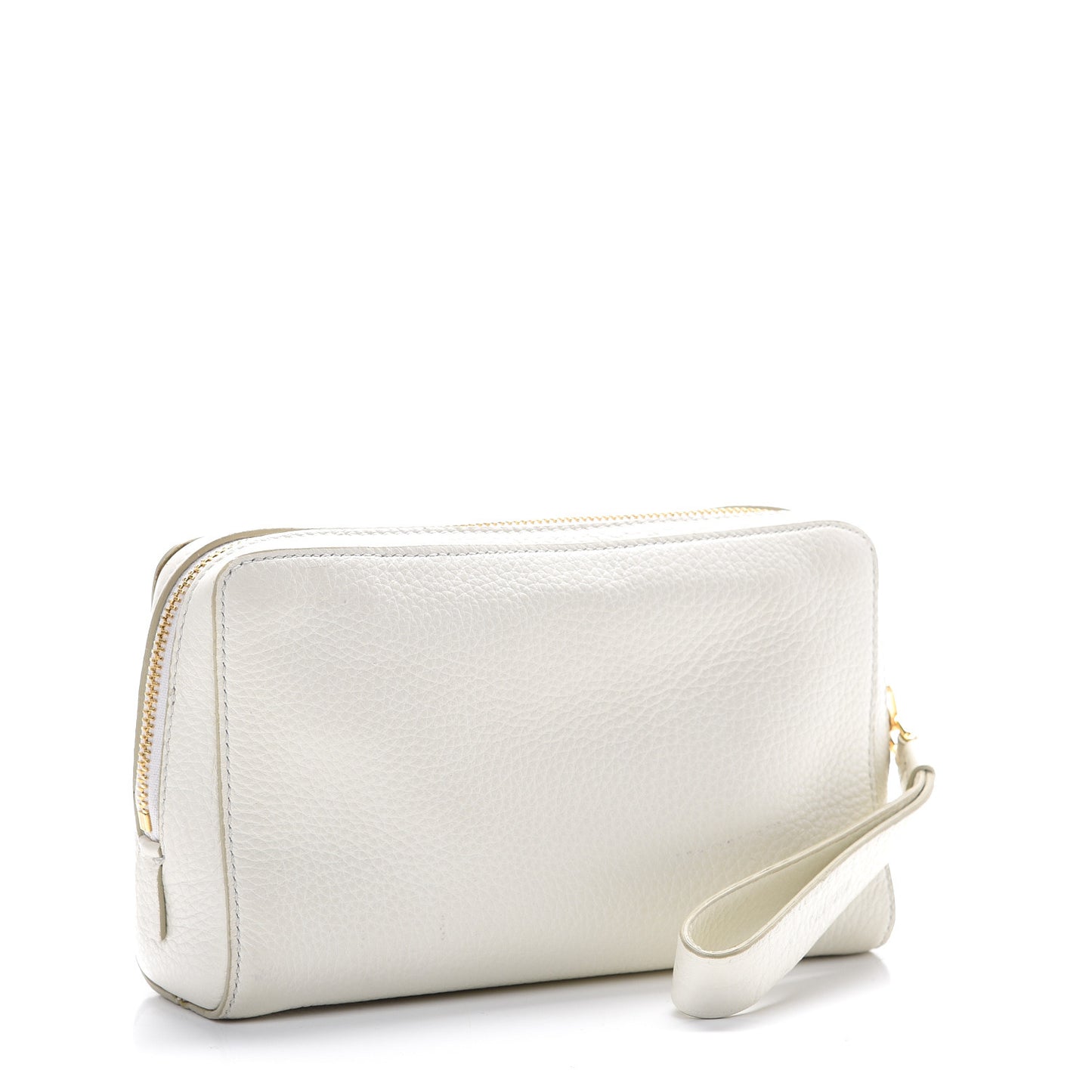 Grained Calfskin Medium Cosmetic Pouch White