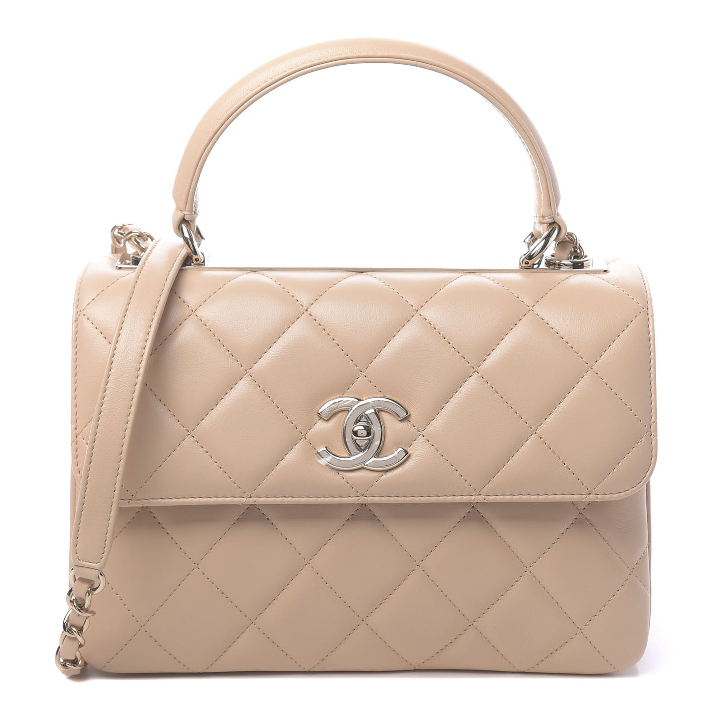 Lambskin Quilted Small Trendy CC Dual Handle Flap Bag Beige