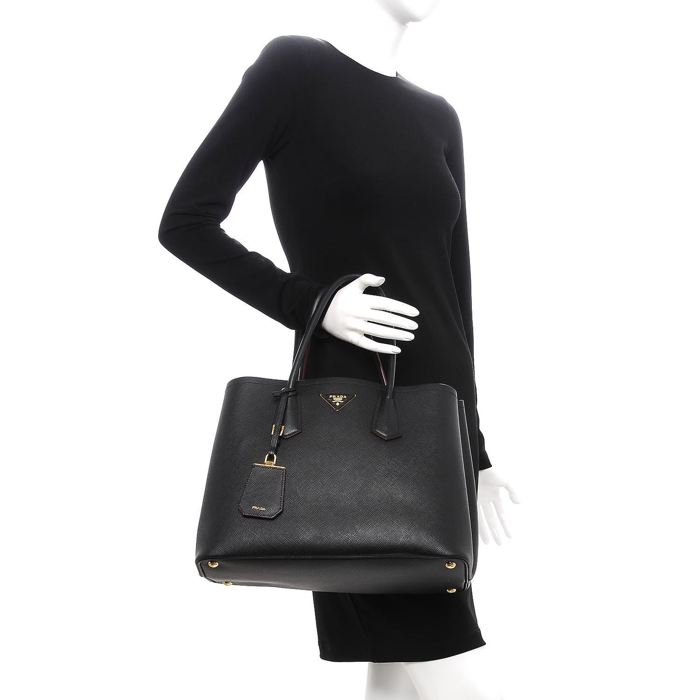 Saffiano Cuir Large Double Bag Nero Black Ciliegia