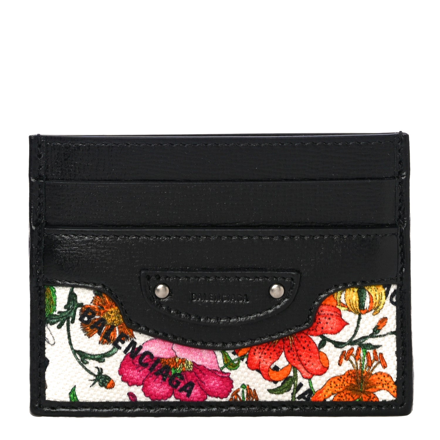 Balenciaga X GUCCI Canvas Azalea Calfskin Flora Logo Print Neo Classic Card Holder White Multicolor Black 1 of 10