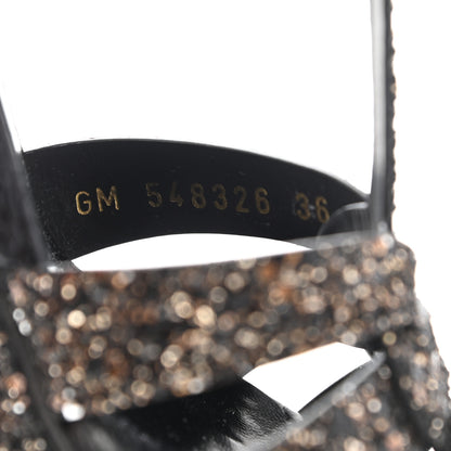 Saint Laurent Glitter Calfskin Ayers Tribute 75 Platform Sandals 36 Midnight 8 of 9