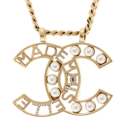 Chanel Crystal Pearl CC Mademoiselle Pendant Necklace Gold 4 of 5