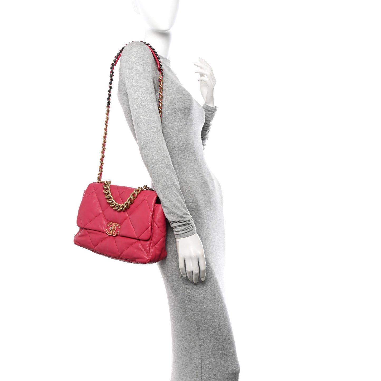 Goatskin Quilted Large Chanel 19 Flap Dark Pink