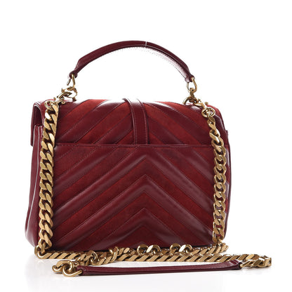 Saint Laurent Calfskin Suede Matelasse Chevron Medium Monogram College Bag Burgundy 2 of 10