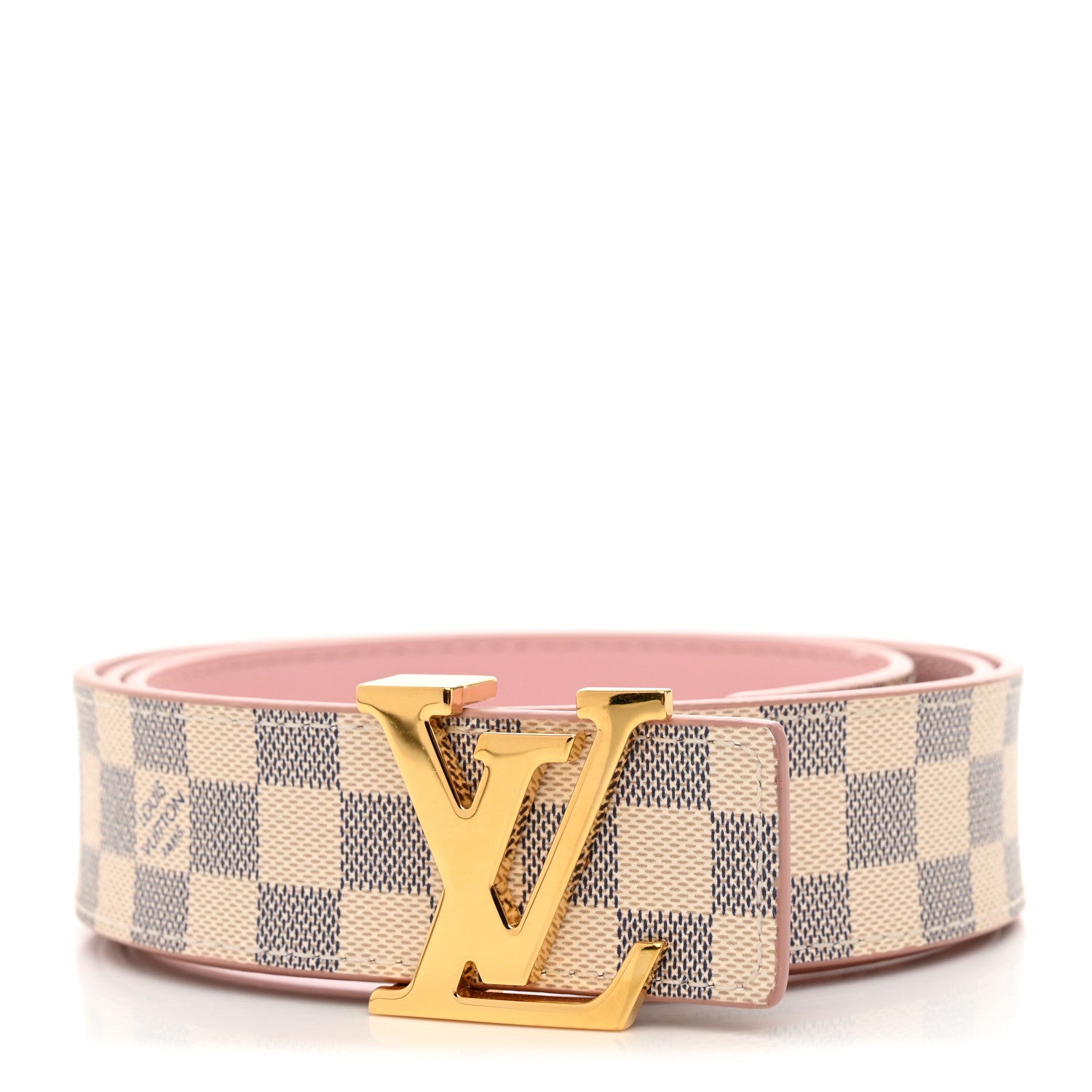 Louis Vuitton Damier Azur LV Initiales 32mm Belt 85 34 Rose Ballerine 1 of 7