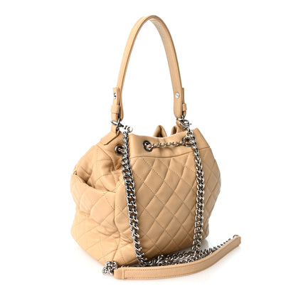Chanel Lambskin Quilted Small CC Chain Bucket Drawstring Bag Light Beige 3 of 10