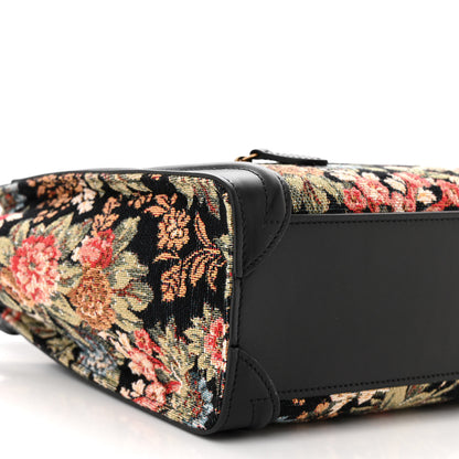 Celine Calfskin Lambskin Canvas Jacquard Floral Nano Luggage Black 10 of 11